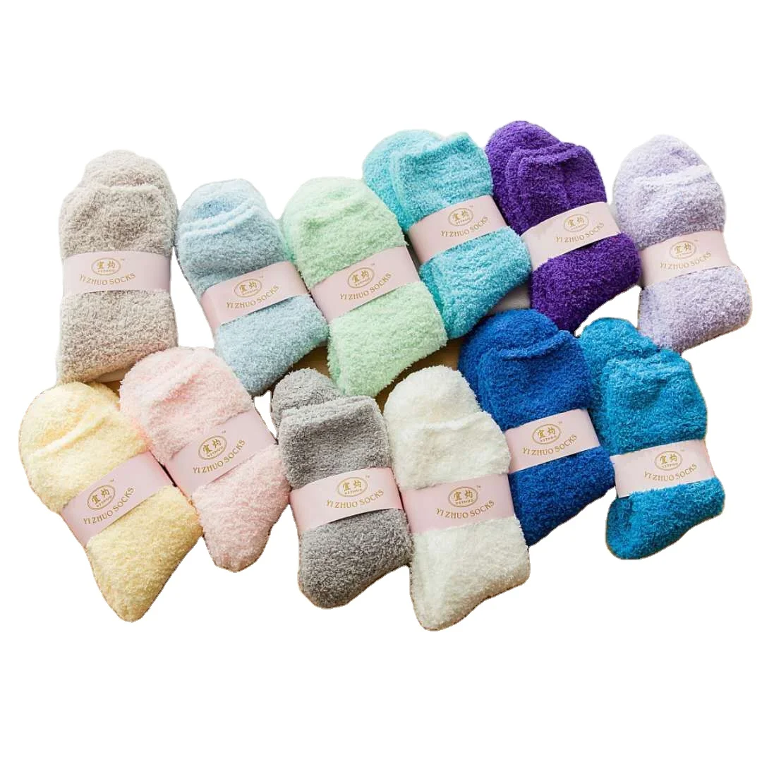 

Wholesale women fuzzy fluffy warm socks polyester cosy feather yarn slipper socks, As per request