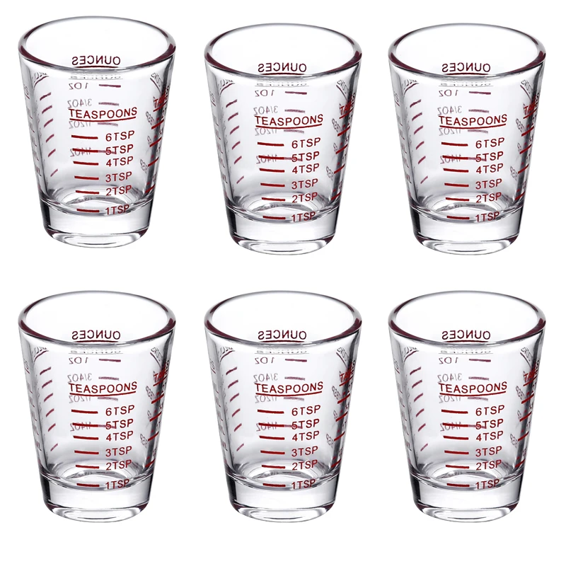 

BCnmviku 6 pack Red Line Espresso Measuring Shot Glasses for Baristas or Home Use - Dishwasher Safe Espresso Shot Glasses 2oz, Transparent clear