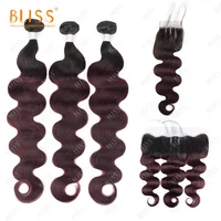 

Bliss Color Hair Bundles T1b-99j Body Wave Virgin Cuticle Aligned Human Hair Peruvian Hair with Closure and Frontal