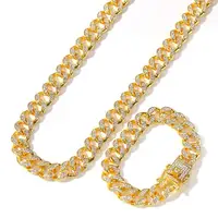 

Men's Hip Hop Rap Jewelry 13mm Full Diamond Cuban Necklace Bracelet Set for Women jewelry