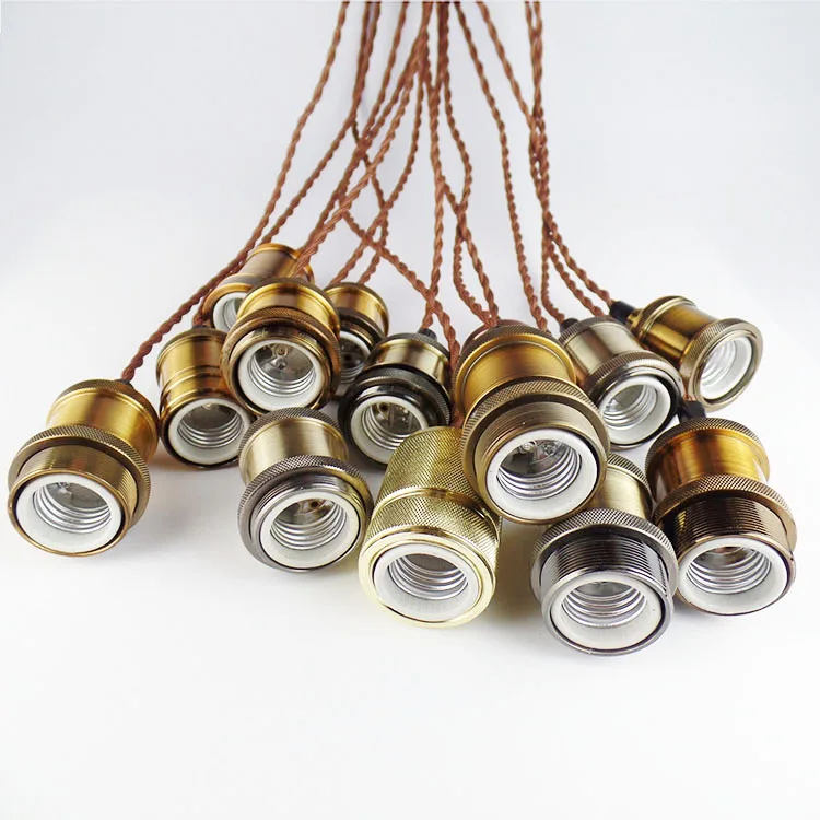 复古e26 e27 爱迪生金属灯座吊灯铝青铜黄铜悬挂支架古董灯座