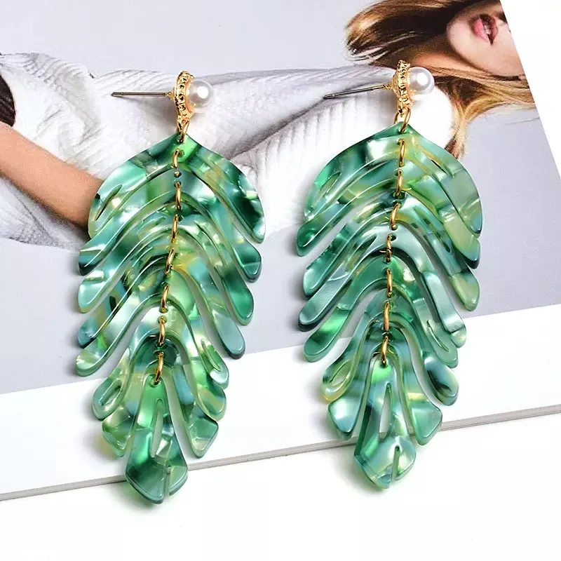 

Big Geometric tassel resin korean fashion statement acrylic hawaii leaf pearl drop Earings trend jewelry for women 2021