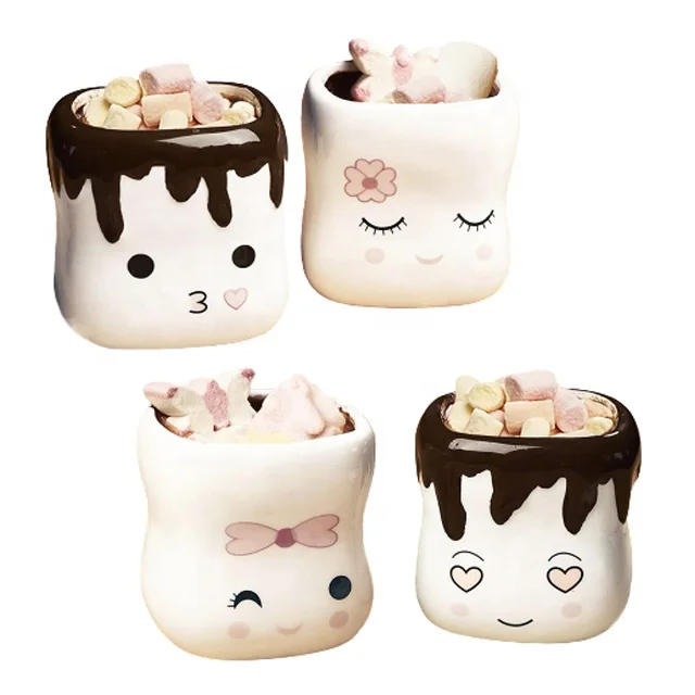 

New Design Ceramic Lovely Coffee Mug Cartoon Marshmallow Mugs 4 PCS A Set Gift and Premium, Mix color