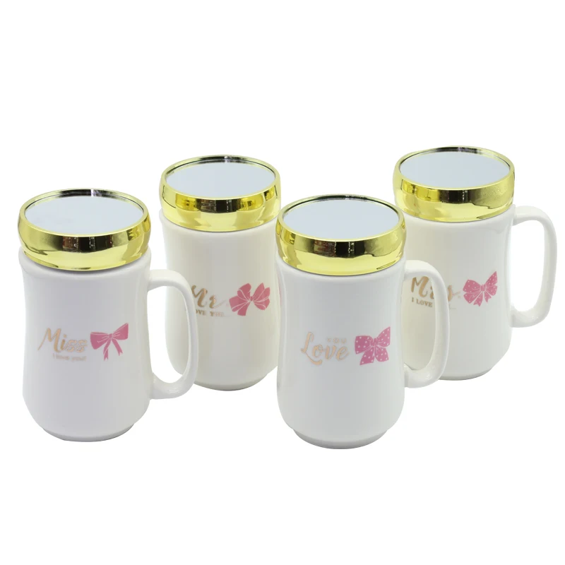 

In stock luxury Printed bow logo coffee cups ceramic coffee sublimation mugs ceramic with lid