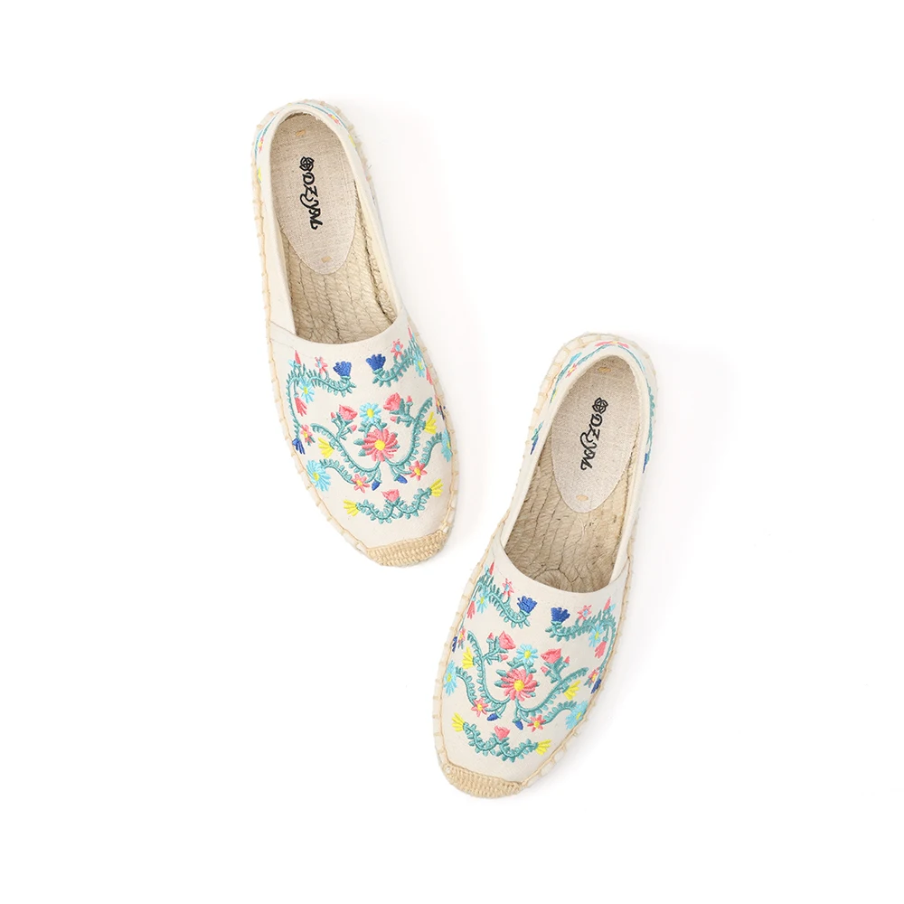 

Selling beige canvas upper with beautiful embroidery pattern women girl espadrilles, Mixed