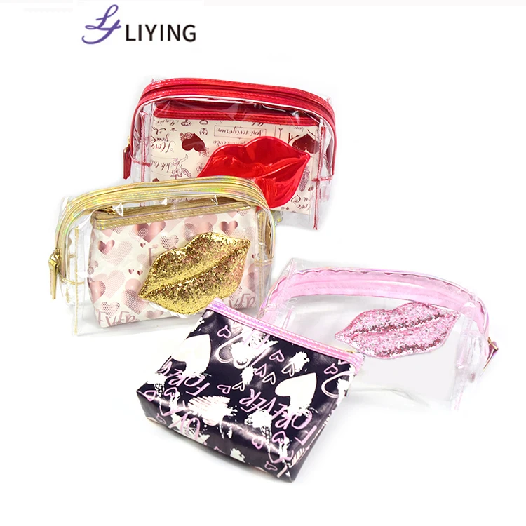 

Factory Custom Logo 2Pc Makeup Bag Lips Cosmetic Bag