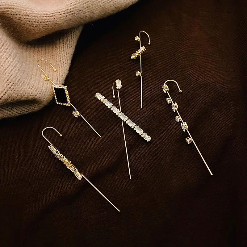 

Fashion Bling Zircon Ear Piercing Earrings Cuff Earrings Women New Korean Earrings