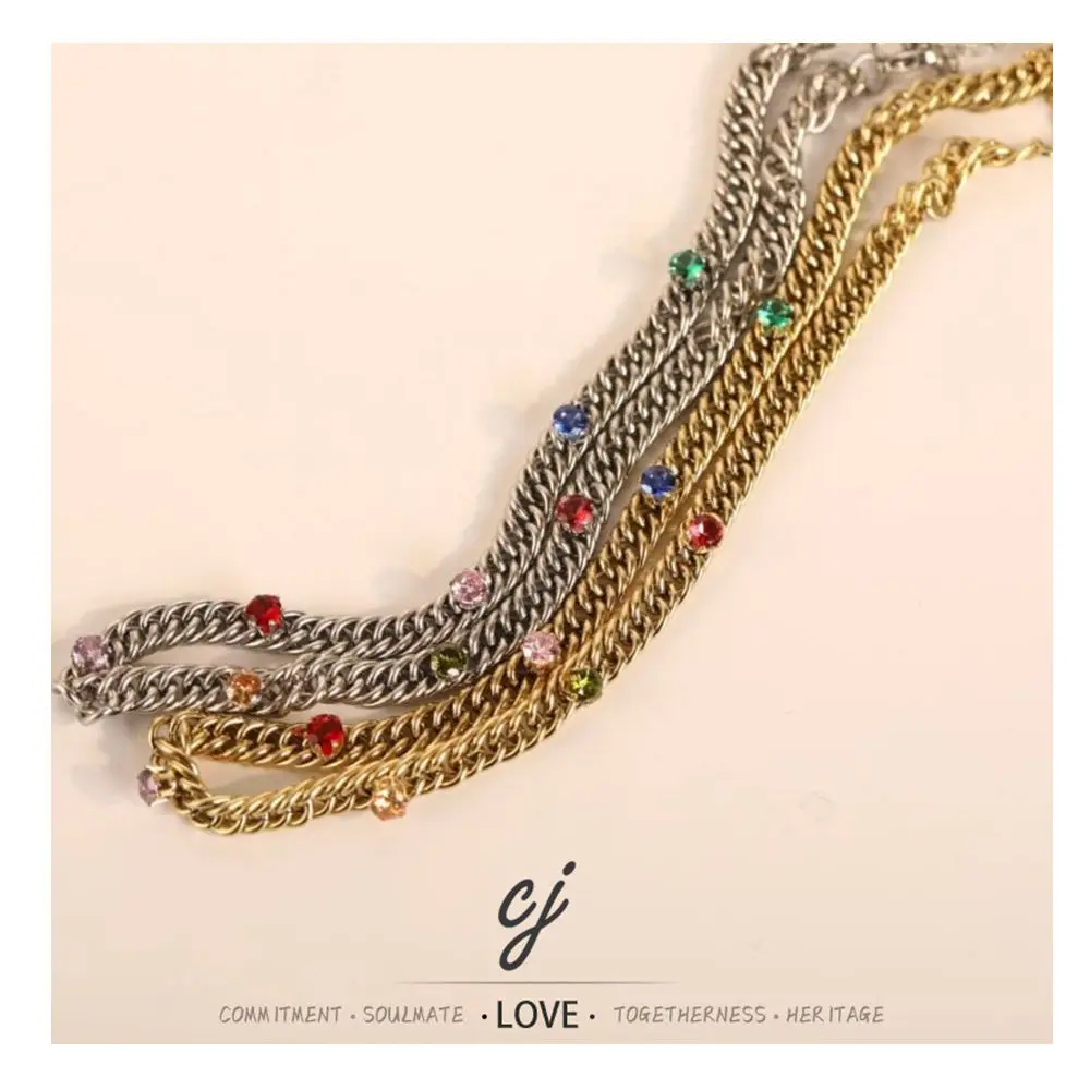 Carline Engagement Unisex 18K Gold Plated Stainless Steel Zircon Geometric Vintage Cuban Chain Pendant