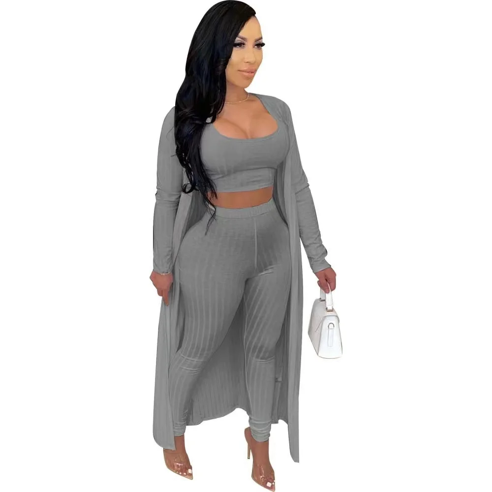 

2021 Latest fashion casual wear women knitted 3 pcs pants set one piece jumpsuit