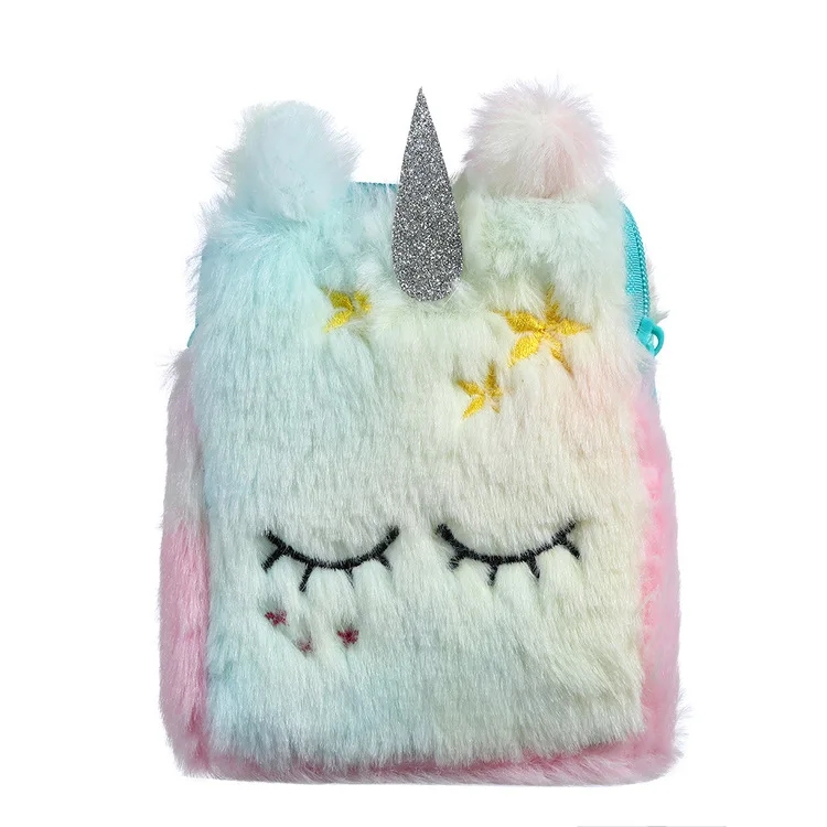 

2022 Creative Unicorn Design Kids Mini Colourful Plush Fabric Keychain Wallet Bag Coin Purse For Little Girls, 3 colors