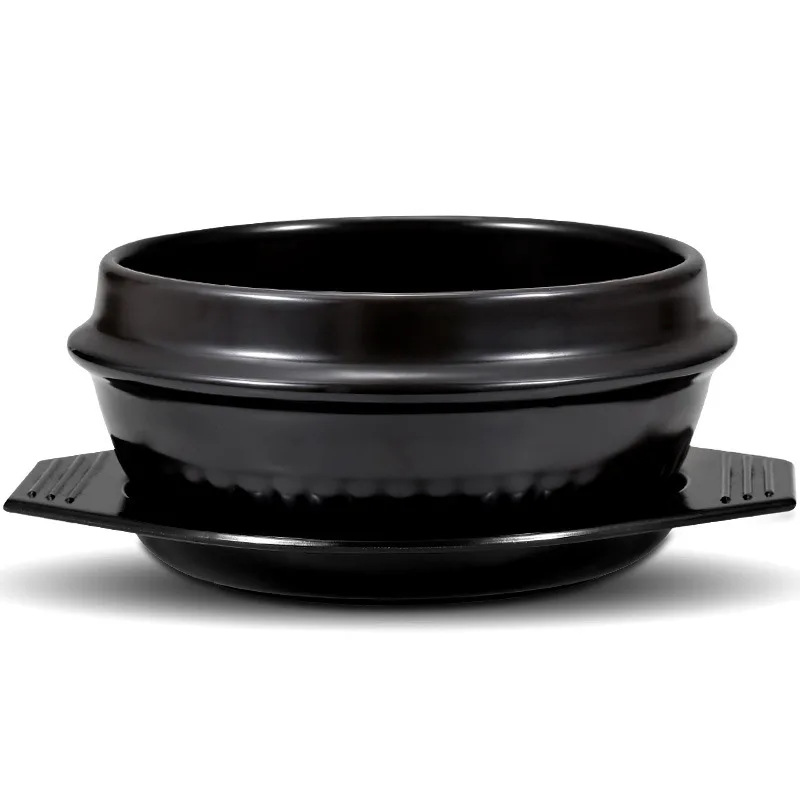 

2023 Hot Selling korea black ceramic dolsot for Korean food cuisine bibimbap ramen soup pots stone bowl with tray