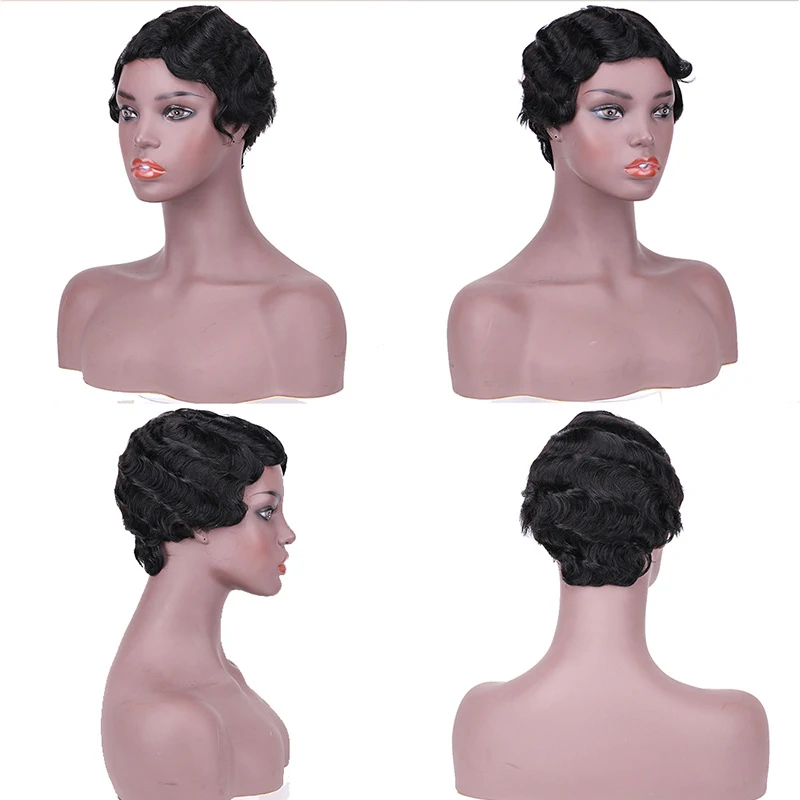 

Short Body Water Wave Human Hair Wigs Loose Deep Wave Curly Remy Hair, Black, light brown, dark brown