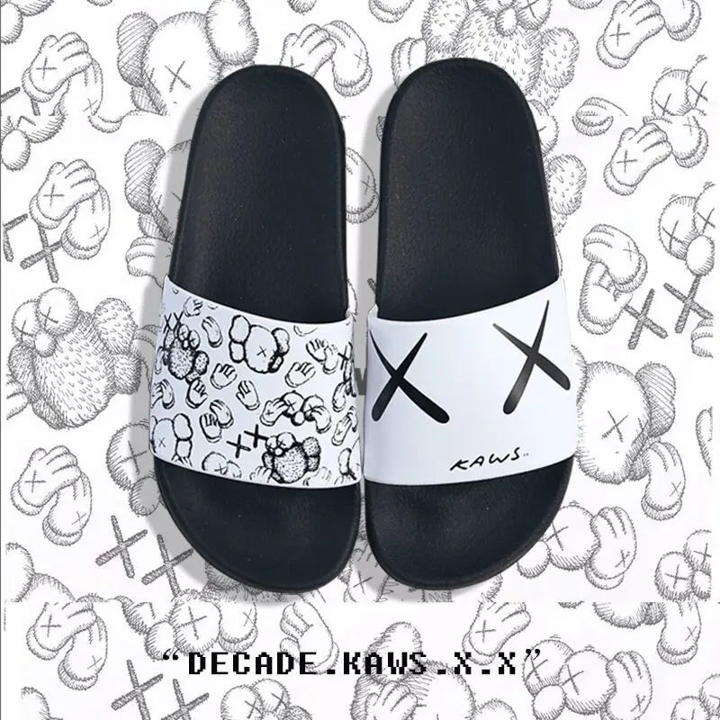 

Woman flat slipper lady eva seeing watching print slide unisex footwear slipper print man PVC black white sleeper slipper