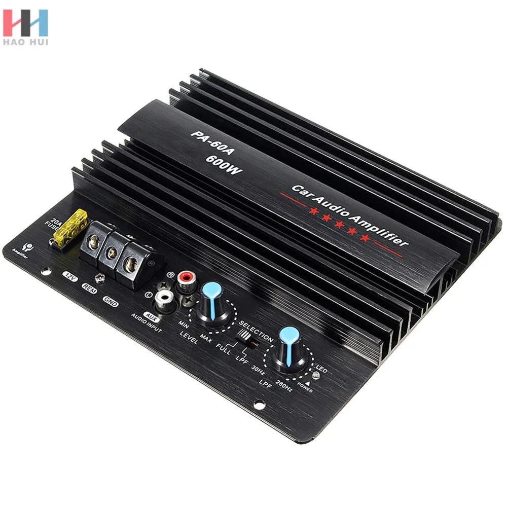 

12V 600W PA-60A Bass Lossless Car Audio HIFI Amplifier Board Module Sound High Power Subwoofer Durable Accessories Mono Channel, Black