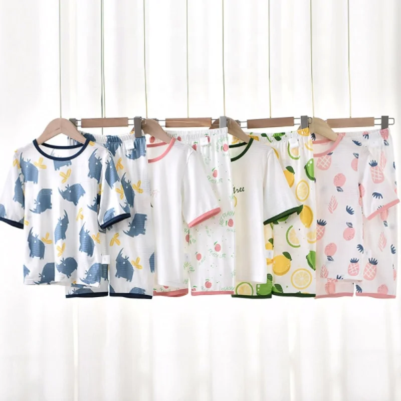 

Baby Pajamas Summer Short Sleeve Kids Sleepwear cool Fabric Pyjamas Sets Children Homewear For 6 to 11 Years