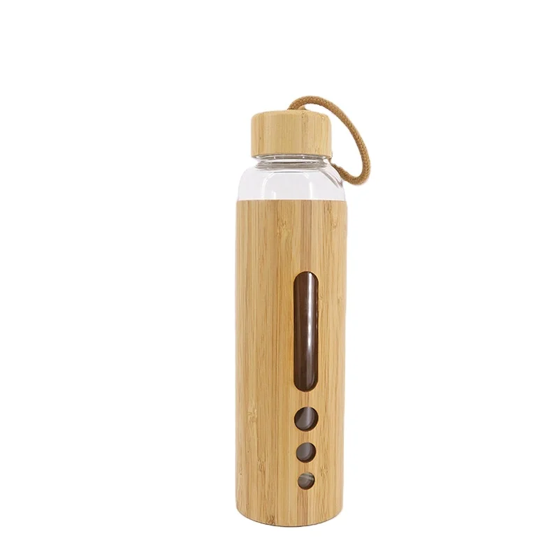 

Mikenda Bamboo lid scale line outdoor portable customize tea glass water bottle customized LOGO with handle