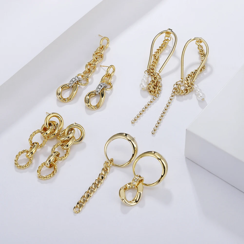 

Trendy Personality Matt Gold Dangle Drop Long Earrings Designer Hammered Geometric Earrings Jewelry, Picture