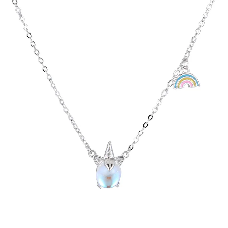 

Fashionable S925 Sterling Silver Necklaces Rainbow Unicorns Women Collarbone Chain Necklace, Picture