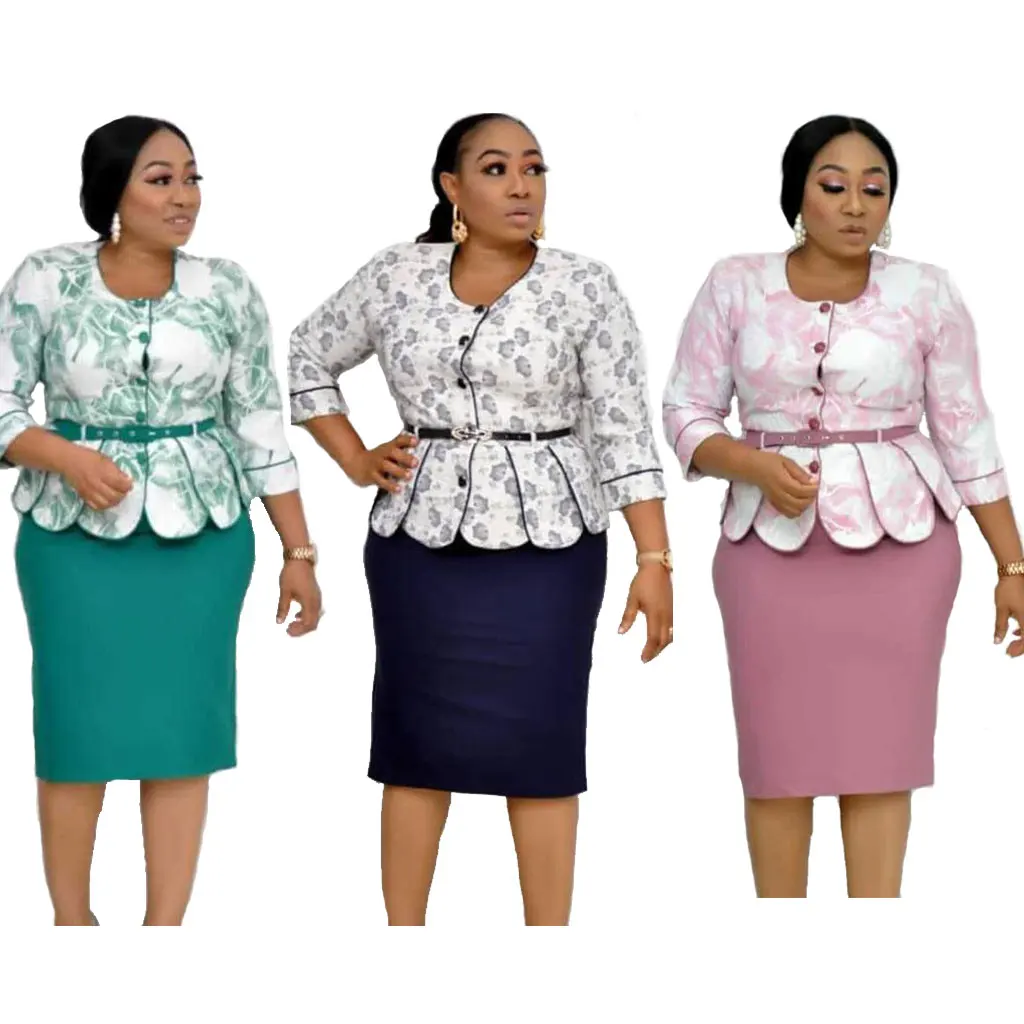 

20715-SW13 elegant printed 2 piece plus size dress women sehe fashion, 3 colors