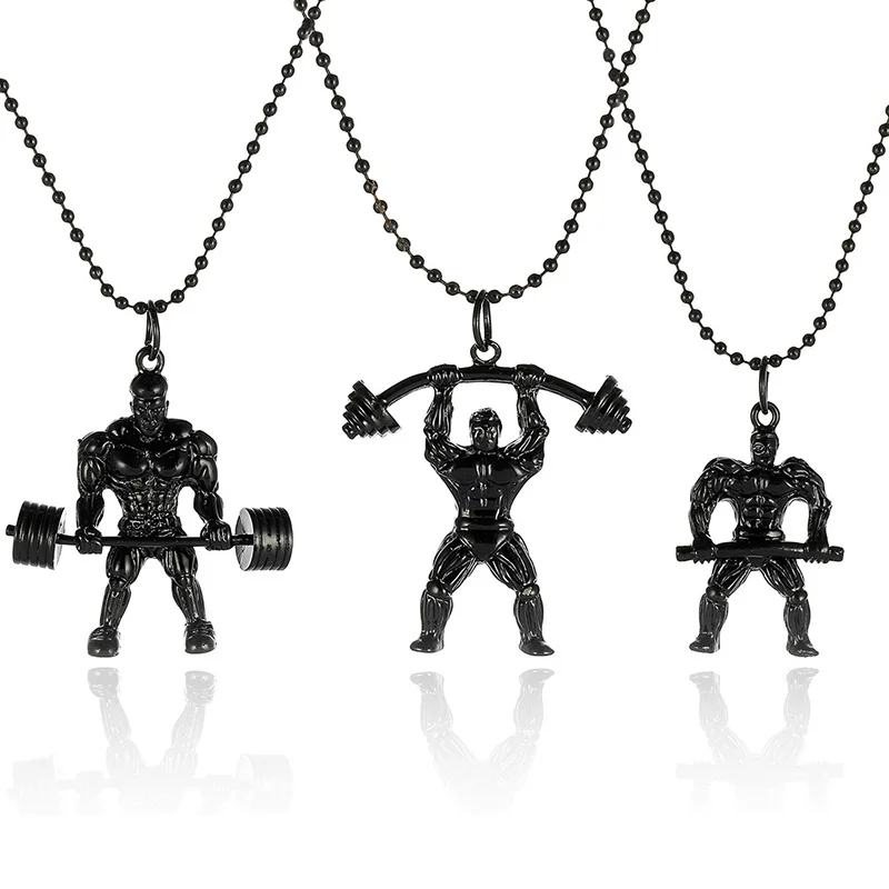 

Weightlifting Pendant Necklaces long bead chain necklace Barbell Dumbbell Classic Charm Sporty Style For Male Men