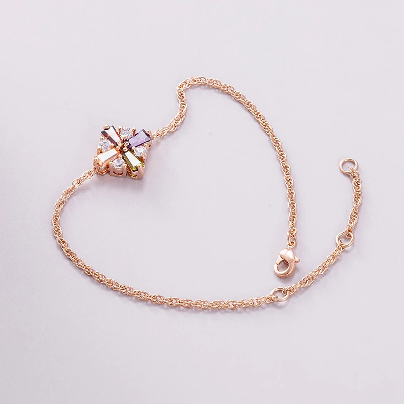 

YH10027 Italina Jewelry Manufacturer Colored Cubic Zircon Flower Charm 925 sterling silver Brass Rose Gold Plated Bracelet, Colors