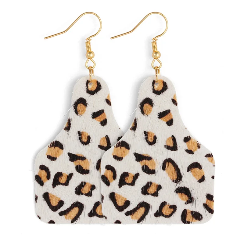 

Gold Hook Genuine Leather Cow Leopard Printing Statement Earrings