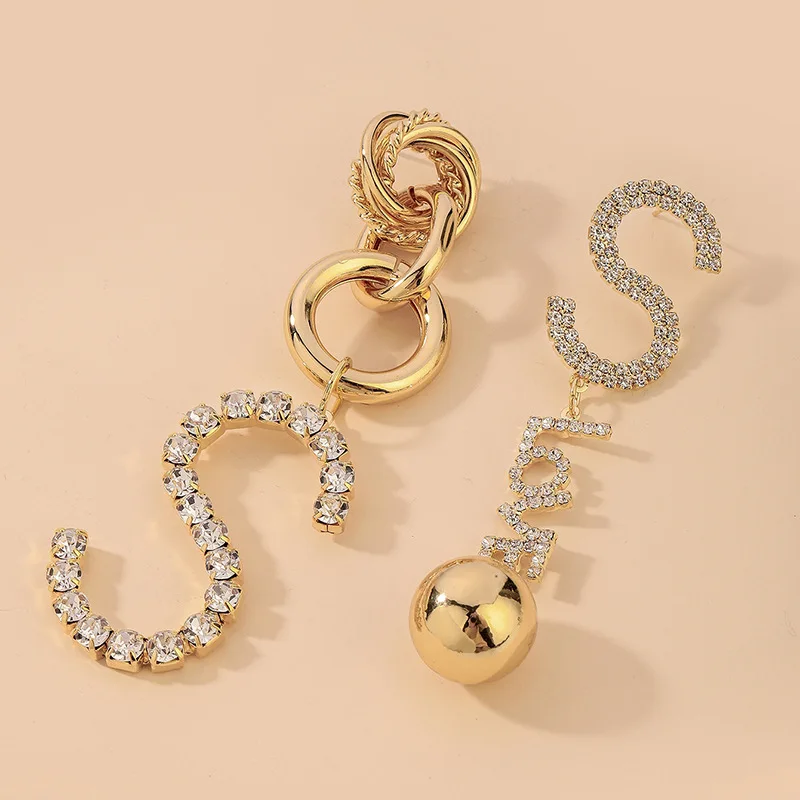 

fashion letter S crystal love earrings women