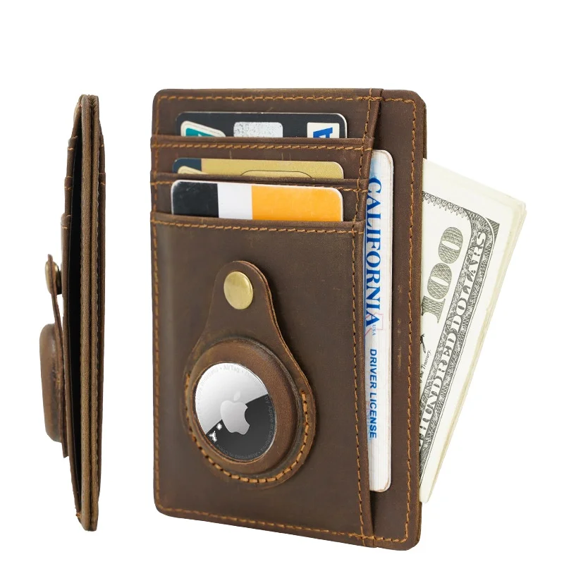

2022 new hot money clip 11cm minimalist genuine leather slim smart slide men rfid airtag wallet holder, As picture
