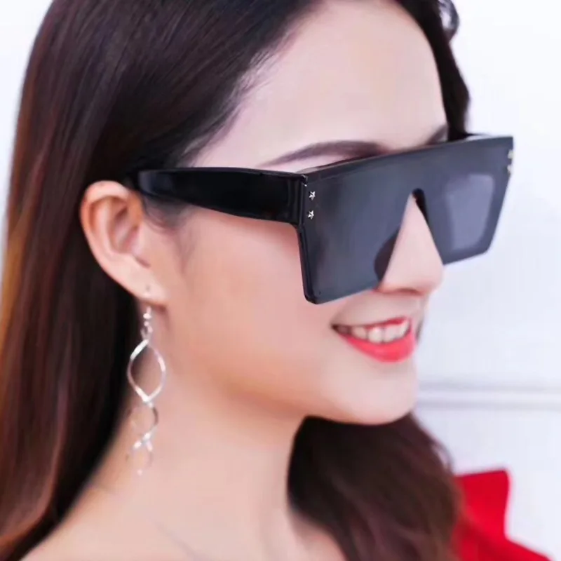 

DCOPTICAL 2021 Sunglasses Oversized Square Eyewear Flat Top One Pieces Lens Sun Glasses With Stars Men UV400 Women