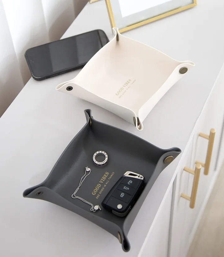 

Custom Logo Leather storage organizer Desktop Jewelry Key Foldable Storage Tray