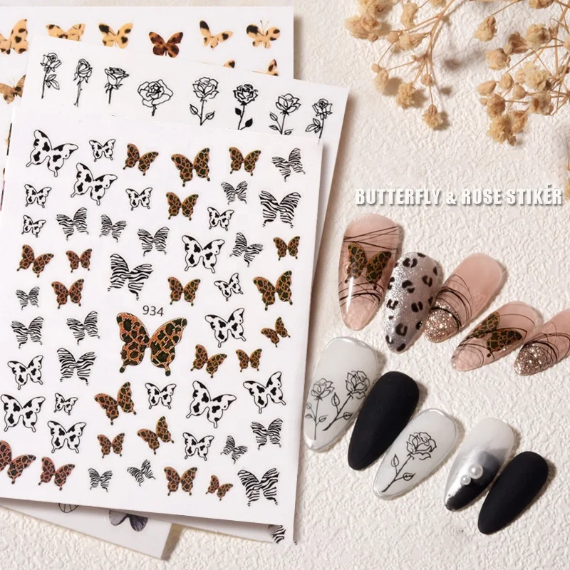 

Paso Sico Vintage Butterfly Mini Design 3D Waterproof Rose Flower Nail Art Sticker for Adhesive Decals