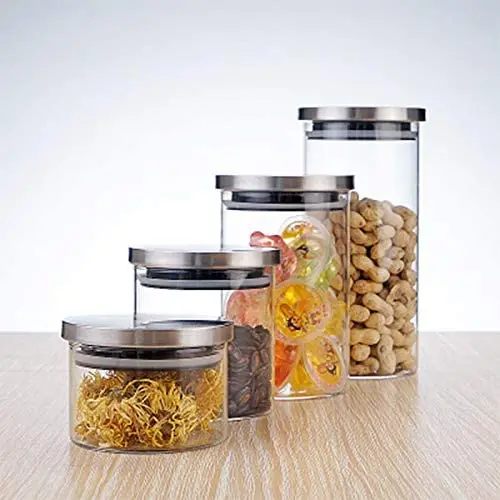 

Lead-Free glass storage container with Stainless steel lid for Kitchen