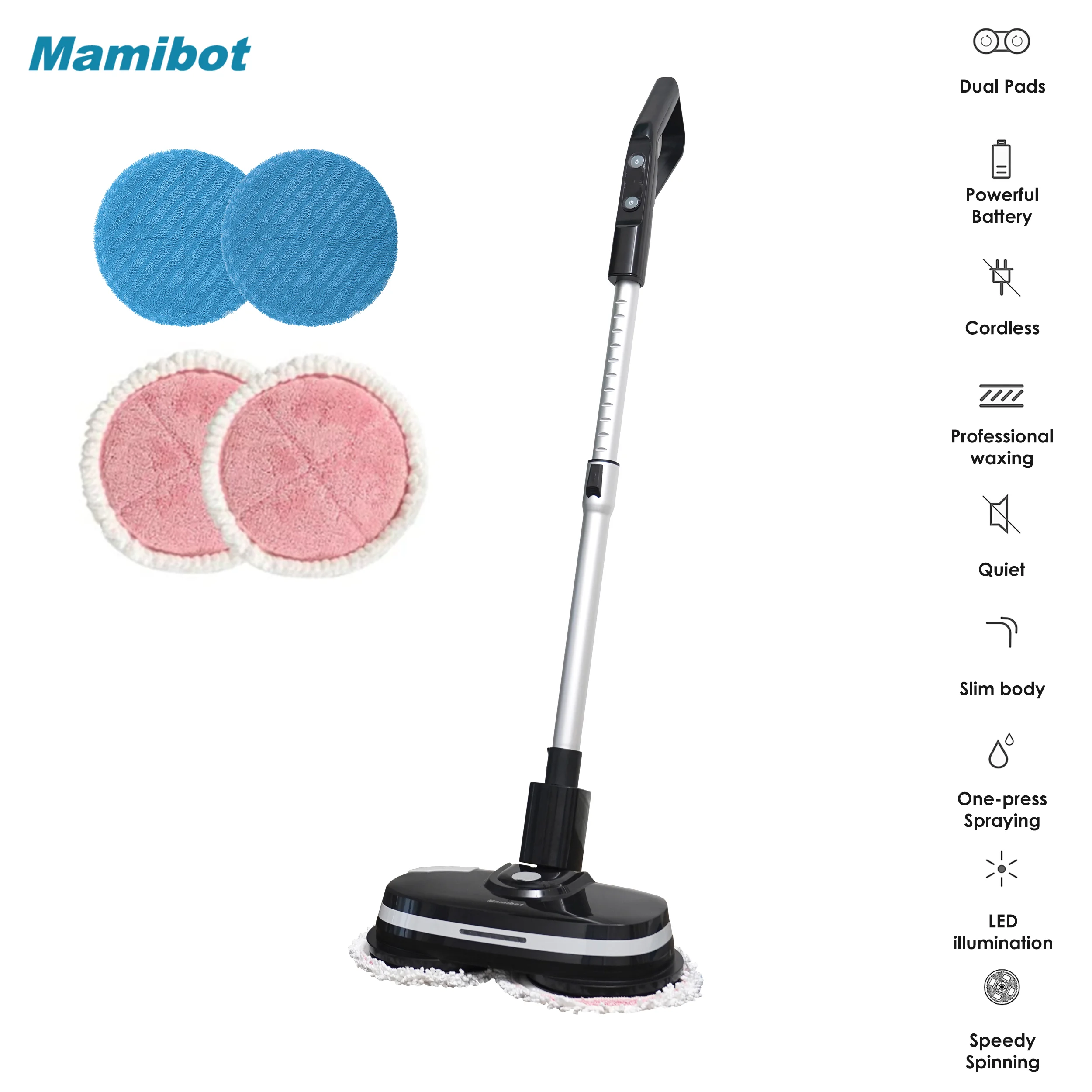 2020 Mamibot Multifunction cordless electric mop with dual pads,electric room waxer, mop, polisher and scrubber