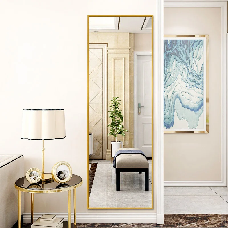 

Factory Direct Wholesale Aluminium Alloy Frame Big Floor Standing Mirror Gold Full Length Mirror