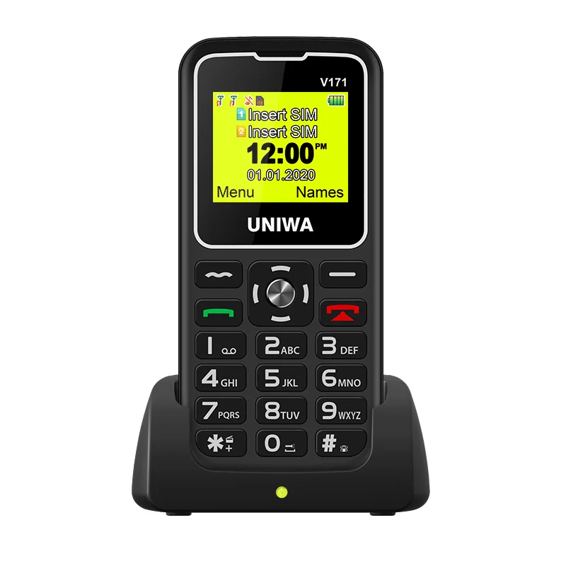 

Free Shipping 1.77 Inch Dual SIM UNIWA V171 GSM Keypad Feature Old man mobile Phone