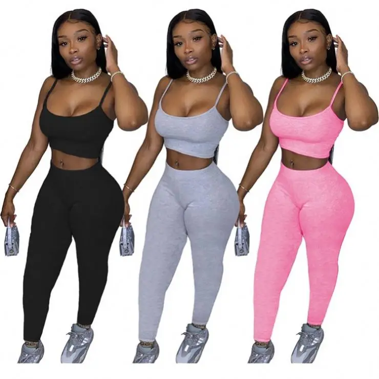 

2020 Fashion Summer Crop Top Yoga Wear 2 Piece Pant Set Women Tracksuit