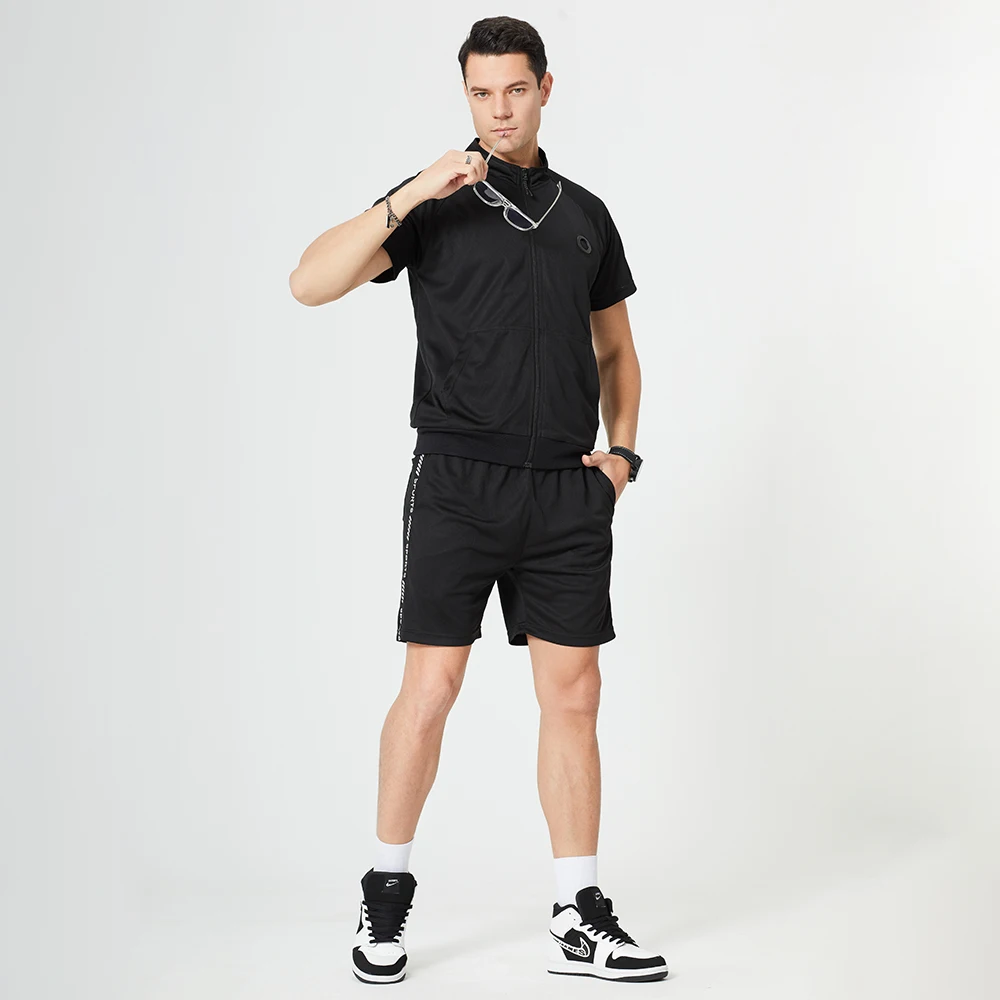 

Men Summer Shorts Man Sweat Pants Jogging Suit Polyester Sports Training Wear Two Piece Short Set, White, black, blue