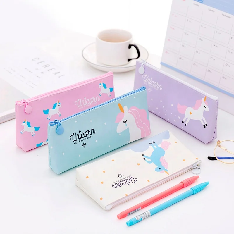 

2023 Creative stationery cartoon cute pu leather unicorn pencil bag