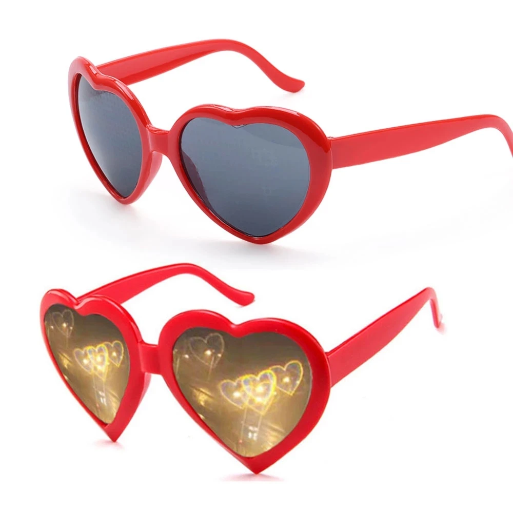 

Love Heart Shaped Effects Glasses Watch The Lights Change to Heart Shape At Night Diffraction Heart Refraction Glasses, As show