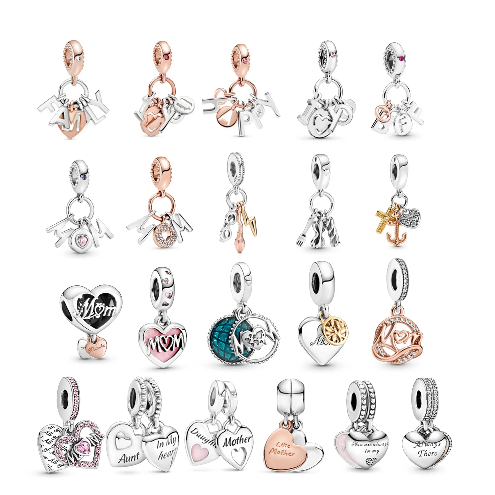 

Slovehoony Mother & Daughter Heart Pendant Sparkling New Designs Dangle Charm Collection Jewelry S925 Heart DIY Dangle Charm