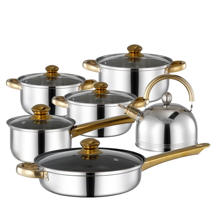 

OEM/ODM 12pcs 16cm 18cm 20 22 24cm pots and pans set non-stick stainless steel set soup & stock pots non stick cookware sets