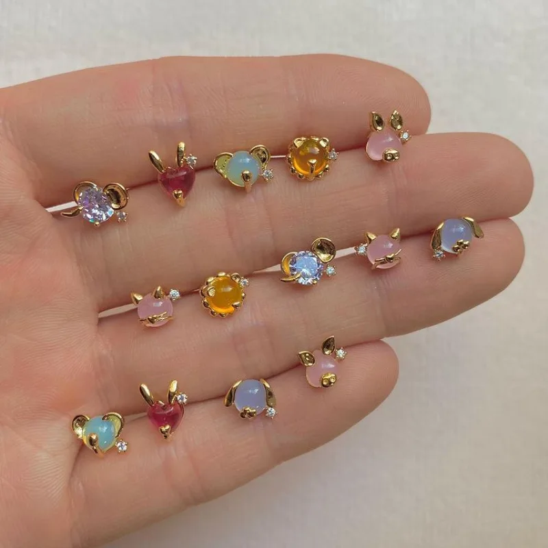 

Wholesale Ins Wind Small Animal Head Earrings 18K Gold Colorful Zircon Stud Earrings for Women