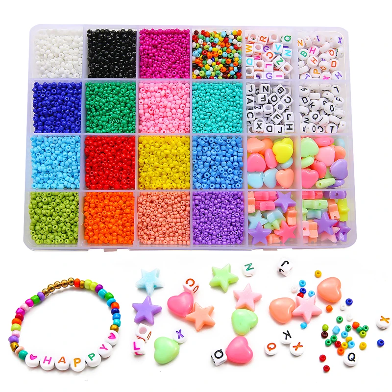 

8200pcs Beads Kit Glass Seed Beads Heart Star Alphabet Letter Beads for Jewelry Bracelet Necklace Earring Making DIY, As picture