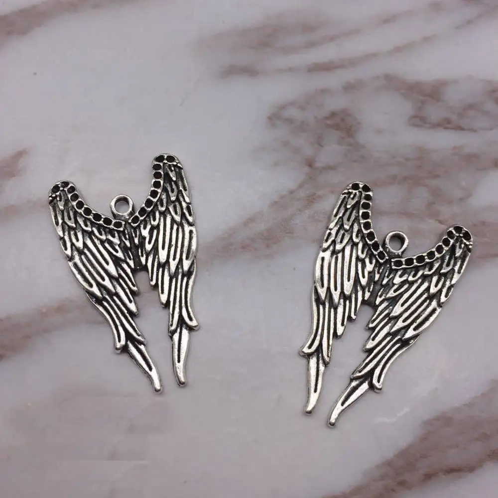 

Cheap DIY Jewelry Accessories Finding Making Vintage Antique Silver Zinc Alloy Angel's Wing Charm Pendants