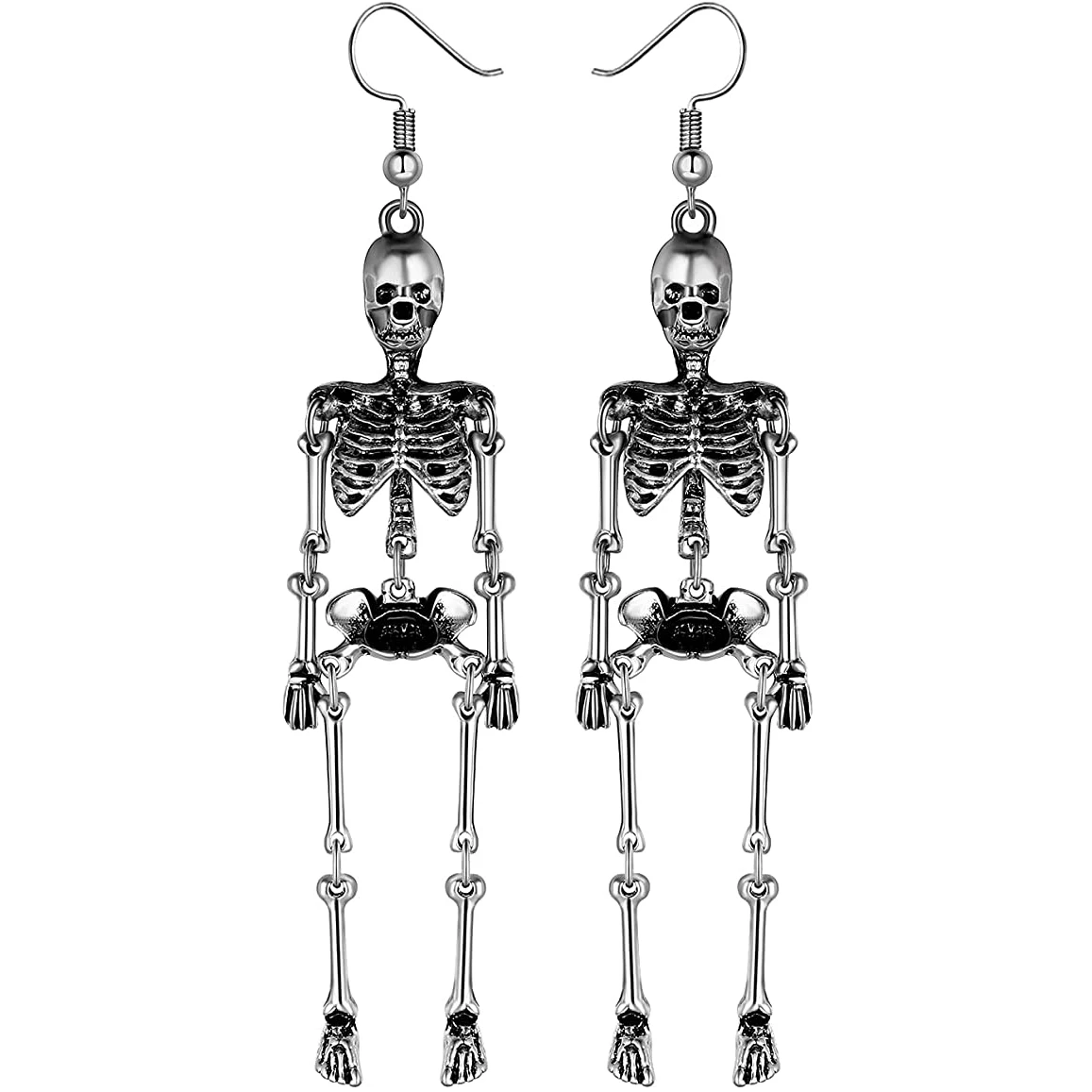 

Hyperbole Connect Skeleton Halloweens Dress Accessory Earrings Punk Gothic Ghost Skull Dangle Earrings for Unisex, Silver,black