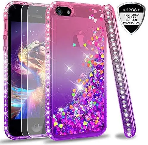 

LeYi accessory case printing glitter cases for iphone 5s se 5 mobile cover with tempered glass[2 Pack]