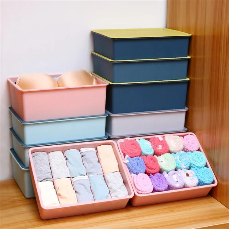 

Plastic Underwear And Panty Clothes Organizer Box Drawer Dividers Household Bra And Socks Wardrobe Closet Storage Box With Cover, As picture or customized