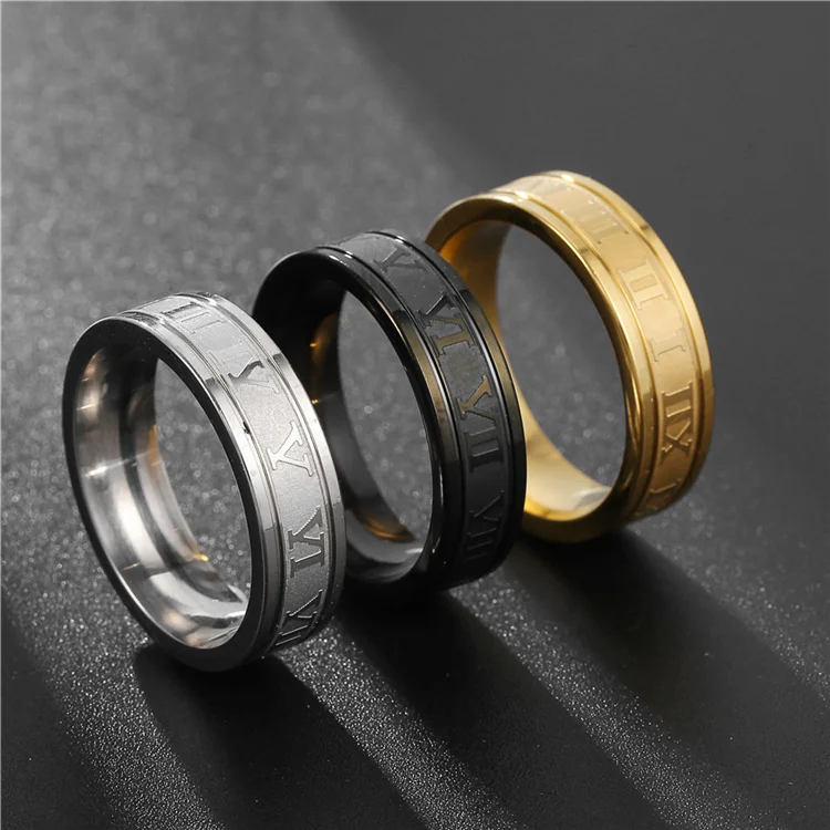 

2021 Cheap Fashion Hip Hop Punk Roman Number Male Stainless Steel Ring