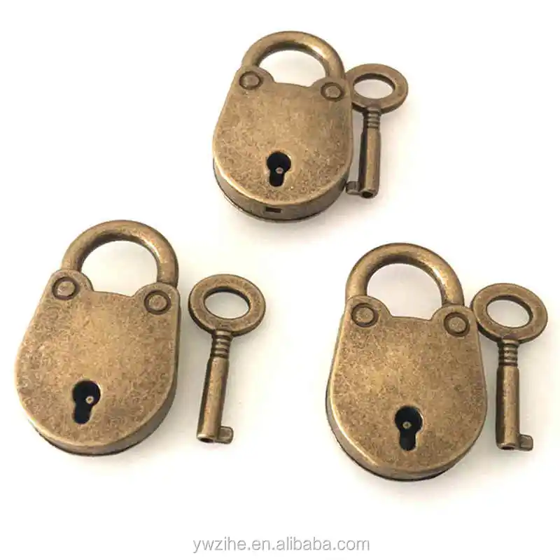 1Pcs Old Vintage Antique Style Mini Padlocks Key Lock Bronze 