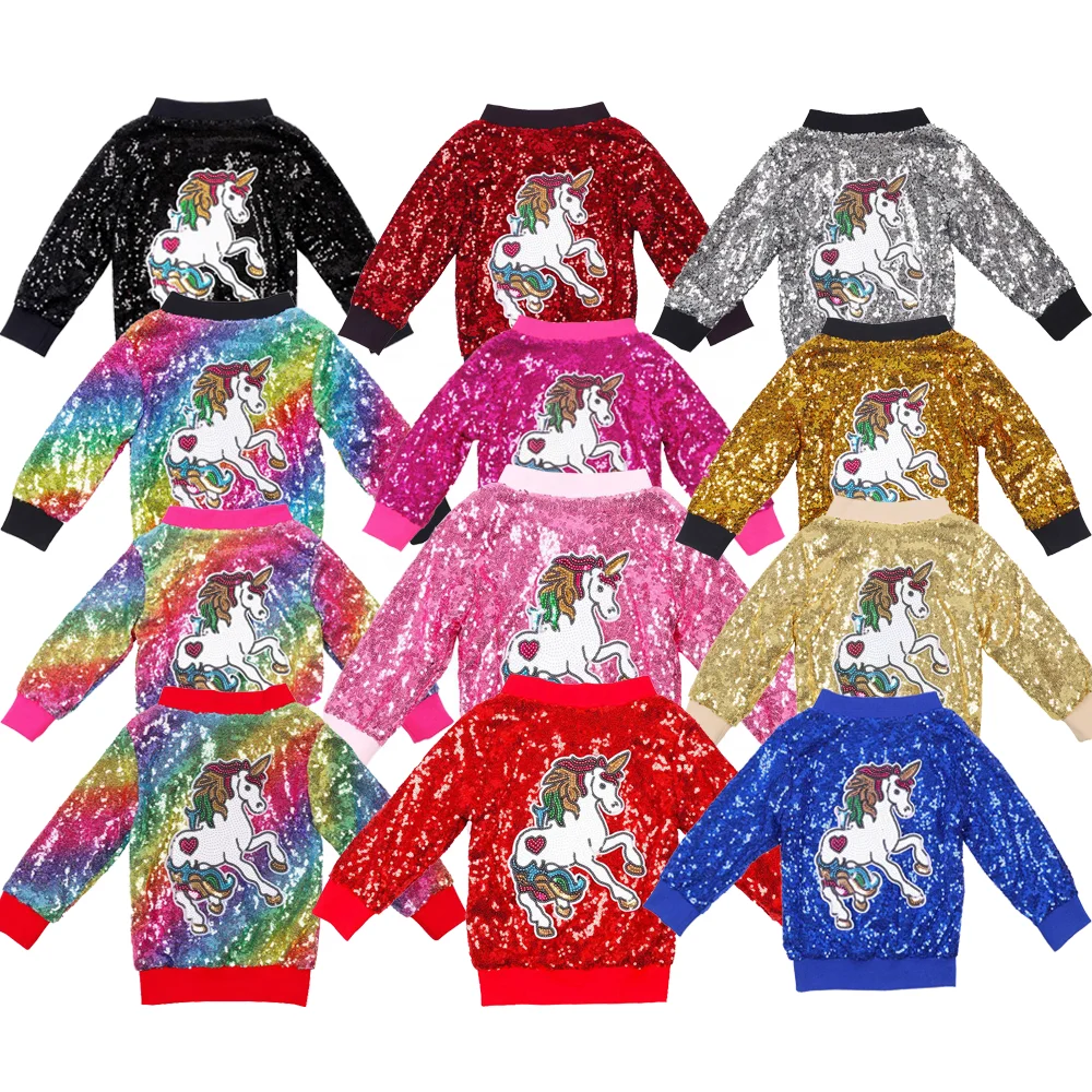 

Hot Sale Toddler UnicornJacket Winter Kids Coat Long Sleeve Bomber Jacket Sequin Girl Jacket, Black